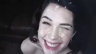 brunette slut takes a big load of cum on her beautiful face