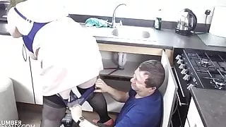 The plumber has fun at work