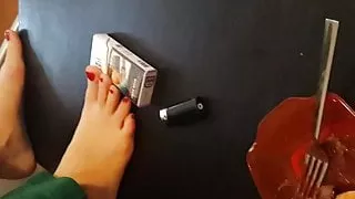 gf’s feet teasing next to friends, feet play with her sexy toes