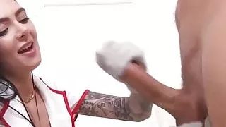 cute inked nurse tugging patients cock before doggystyle mat