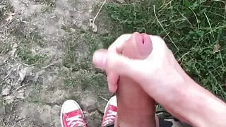 Jerking off POV on the outdoor HOT BIG COCK