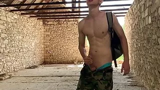 Teen Boy get Hard his 23 Cm Cock in the Abandoned Building