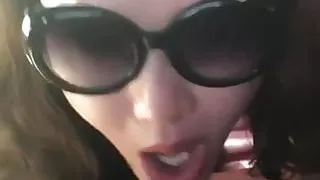Chinese wife gives blowjob in car