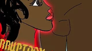 Anime Ebony Femdom schaut bei der Penisektomie zu und trinkt Sperma