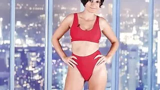 gorgeous woman two piece red swimsuit bikini