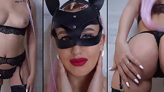 Masturbation from a cutie in stockings and lace lingerie