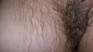 Hairy wife in shower