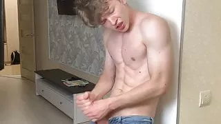 Hot Boy in Blue Skinny Jeans Stroking his Long DICK (23cm)