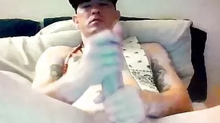 Straight tattooed guy edges his massive hung thick huge cock