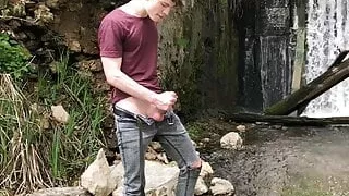 Hot Hunk Jerking his Big Dick (23cm) in Public Place