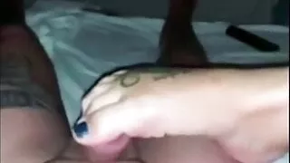 Stepmom share hotel room wakes up with a foot and hand job