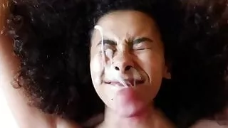 gorgeous slut takes a huge load on her face!