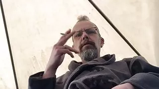 Daddy Big cum load outside in the garden terrace