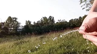 Peeing outdoors with premature soft cum
