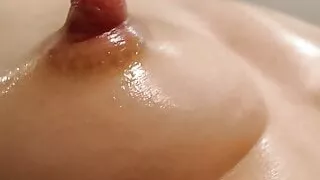 Close-up view of her huge tits