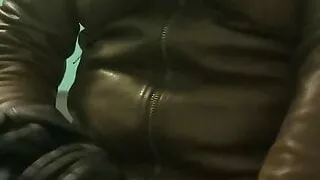 Cum on borrowed womans leather jacket