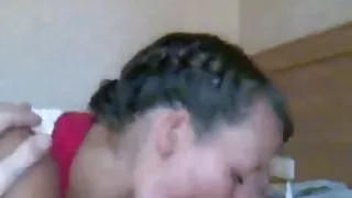 Babes are giving a quick blowjob