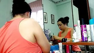 Curves milf in front of mirror gets ready to make porn video!