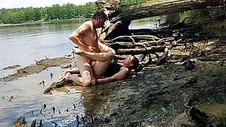 Thick ass horny wife creampied fucking in the mud