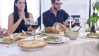 mom fucks son & eats  creampie for thanksgiving treat facial