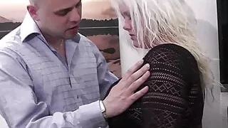 He licks and doggy-fucks chubby blonde at work