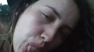 Sucking hubby on car