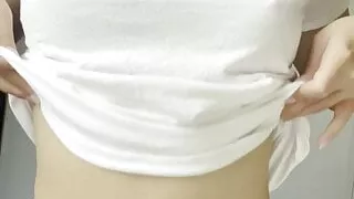 White t-shirt tit drop