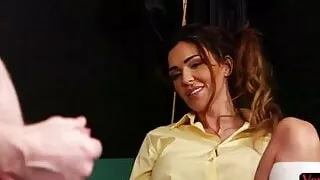 Voyeuristic schoolgirl teases pussy for wanking sub