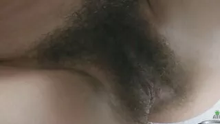 Beautiful hairy Claire in blue dress