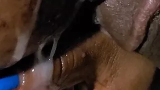 Huge Cum Drop On Big EBONY Boobs While Laying On Her Side