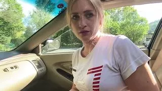 Blonde Slut sucks dick while driving!