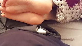 girlfriend  shows soles, feet and toes on my lap