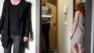 Redhead girl pays with her body for pizza – cuckold watching