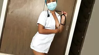 Naughty nurse in sexy lingerie after work