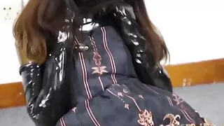 Fejira com, Latex-clad slave girl starts to fondle herself