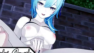 Eula fingers her pussy outside in the garden. Genshin Impact