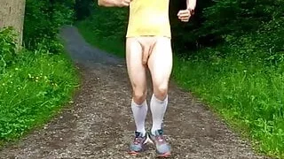 Naked running with huge cock