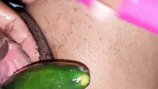 Indian desi wife with cucumber & cock in pussy