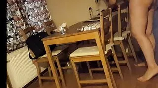 Naked wife shows nude body, sexy ass