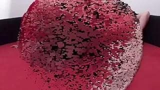 Bizarre Lady Jessica Gives a Red Nylon Footjob