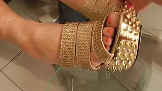 MILF chick Bianca D trains bobby to clean her shoes