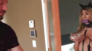 milf big ass submissived hot brunette leashed & collared by