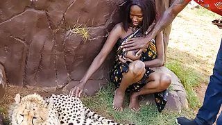 Ebony couple fucking in safari park