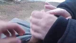 Risky Public Handjob and Cumshot at Lake