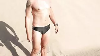 Beefy Pecs getting worshipped and played in the dunes!