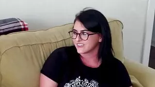 Busty amateur sucking nerd