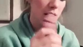 pretty girlfriend  holds dick in mouth then complains