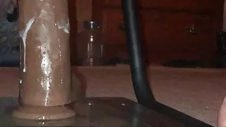 Riding a bbc dildo on a sex stool – very creamy Pussy lips