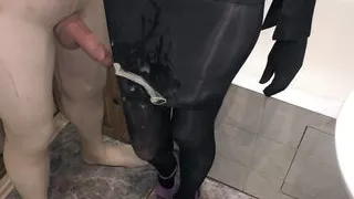 Mega cumshot on black skirt