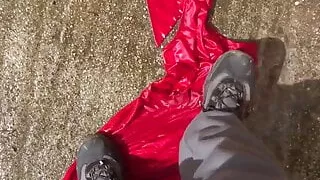 clean shoes on red dress